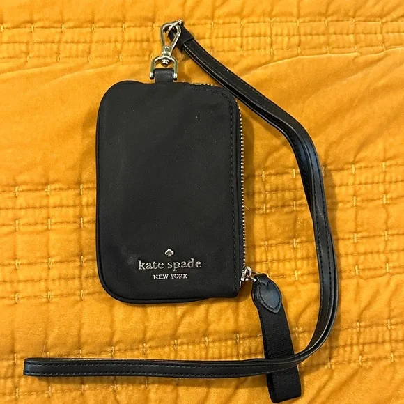 Kate Spade Black Leather Wristlet/Lanyard style - Picture 1 of 3
